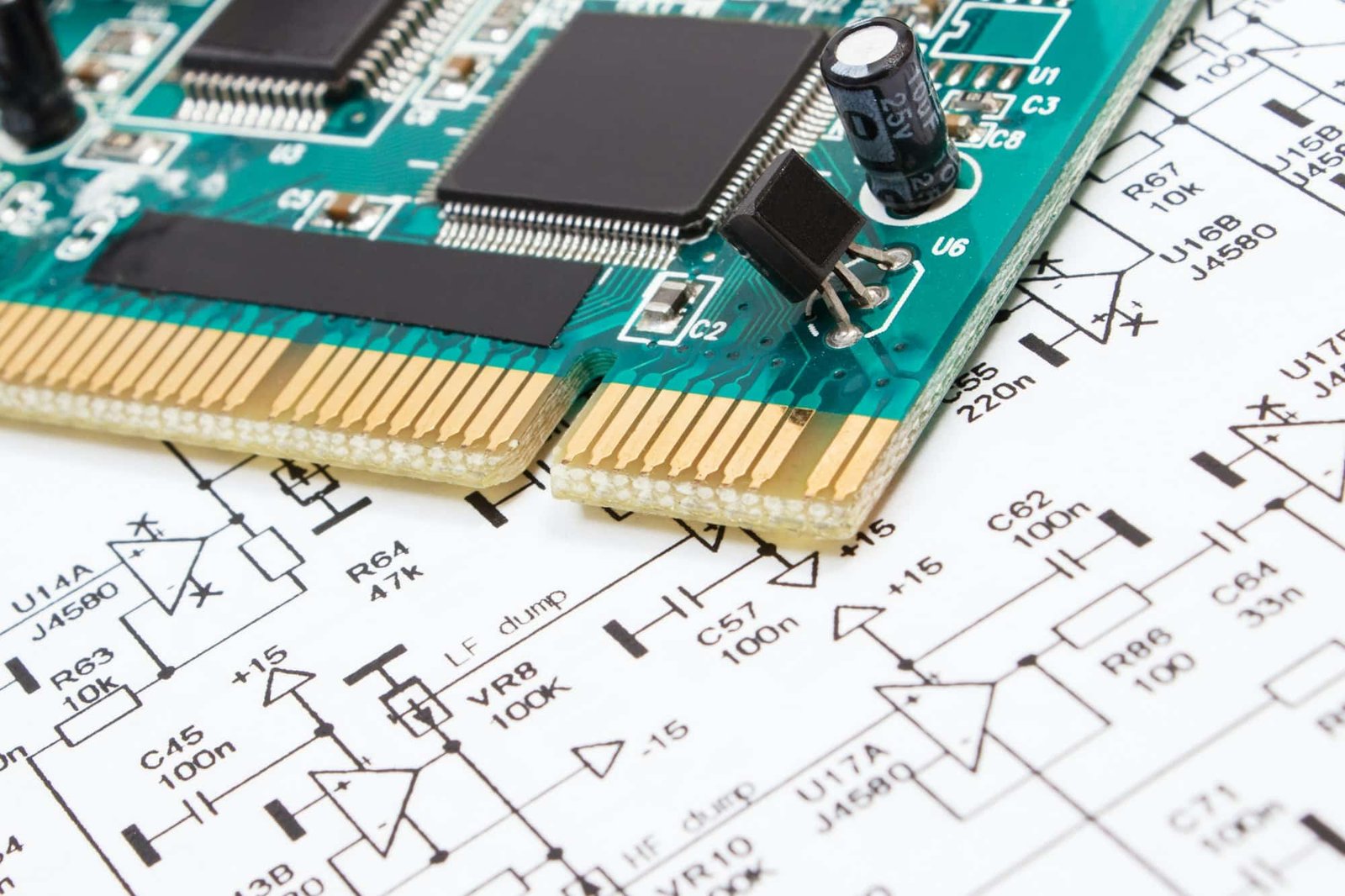Printed circuit board and diagram of electronics. Technology